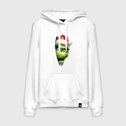 Толстовка-худи хлопковая женская Гринч похититель рождества в ожидании нового года, цвет: белый