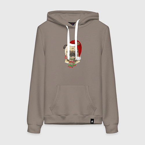 Женская толстовка-худи Мопс Новый год / Утренний латте – фото 1