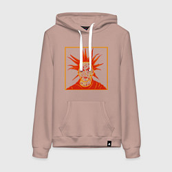 Толстовка-худи хлопковая женская Горшок хохлома, цвет: пыльно-розовый