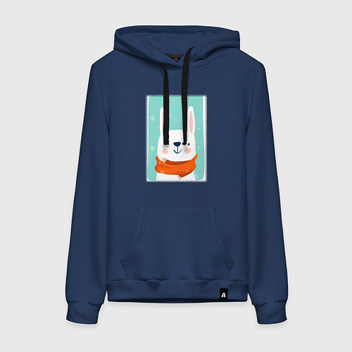 Женская толстовка-худи Снежный заяц с шарфом / Тёмно-синий – фото 1