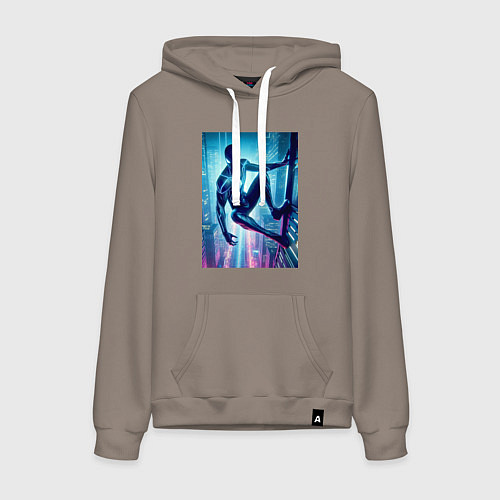 Женская толстовка-худи Чувак-паук висит на стене небоскрёба / Утренний латте – фото 1