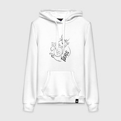 Толстовка-худи хлопковая женская Телец зодиак, цвет: белый