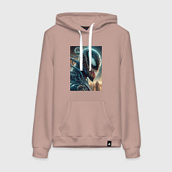 Толстовка-худи хлопковая женская Веном в профиль - нейроарт фантазия, цвет: пыльно-розовый