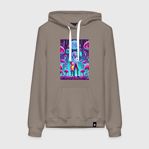 Женская толстовка-худи Rick and Morty among neon mushrooms - ai art fanta / Утренний латте – фото 1