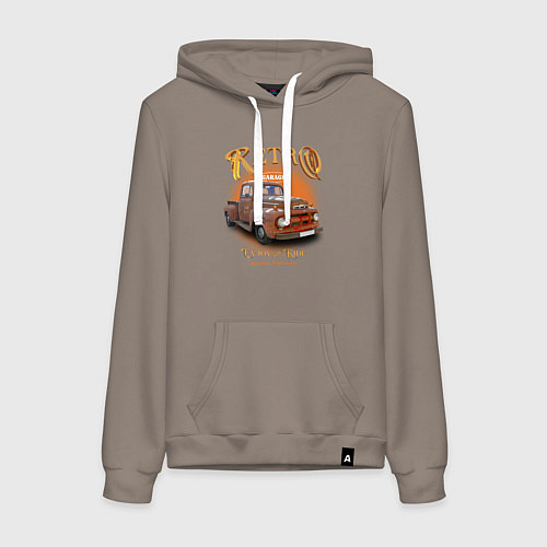 Женская толстовка-худи Ретро гараж и автомобиль Ford F / Утренний латте – фото 1