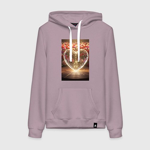 Женская толстовка-худи Кристальное сердце на фоне роз / Сиреневый – фото 1