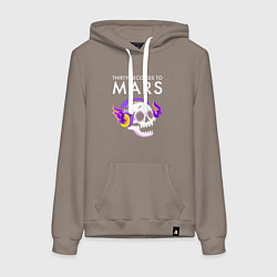 Толстовка-худи хлопковая женская Thirty Seconds to Mars - неоновый череп, цвет: утренний латте