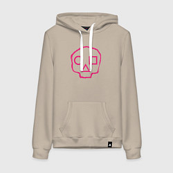 Толстовка-худи хлопковая женская Череп - игра в кальмара, цвет: миндальный