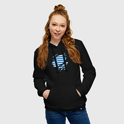 Толстовка-худи хлопковая женская Порванная тельняшка, цвет: черный — фото 2