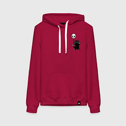 Толстовка-худи хлопковая женская Черный кот с черепом - для пары, цвет: маджента