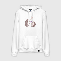 Толстовка-худи хлопковая женская Свидание влюбленных ежиков, цвет: белый