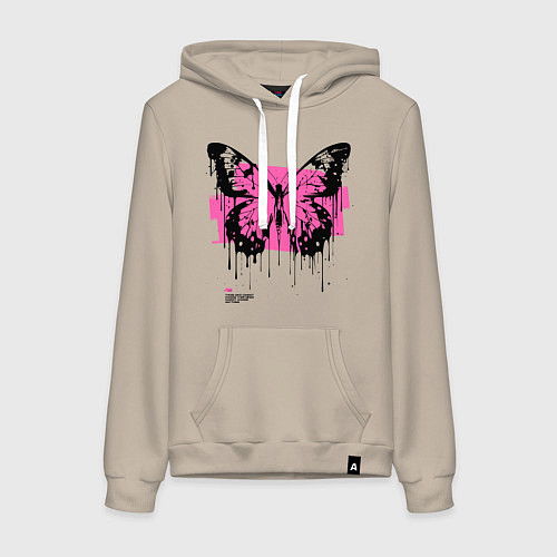 Женская толстовка-худи Grunge butterfly / Миндальный – фото 1