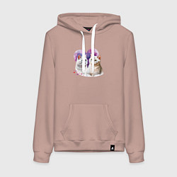 Толстовка-худи хлопковая женская Хвостатая любовь, цвет: пыльно-розовый