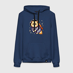Толстовка-худи хлопковая женская Котик бравый космонавт с джетпаком, цвет: тёмно-синий