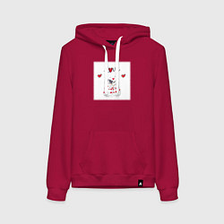 Толстовка-худи хлопковая женская Любовная романтика, цвет: маджента