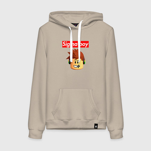 Женская толстовка-худи Sigma boy roblox head - мем Роблокс Сигма бой / Миндальный – фото 1