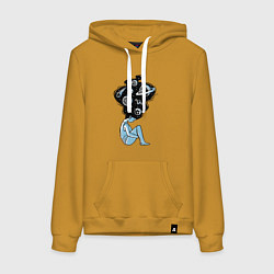 Толстовка-худи хлопковая женская Космическая девушка, цвет: горчичный