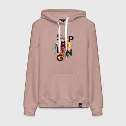 Толстовка-худи хлопковая женская Spring flowers, цвет: пыльно-розовый