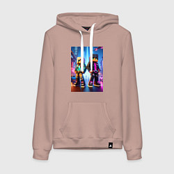 Толстовка-худи хлопковая женская Minecraft - characters neon glow, цвет: пыльно-розовый