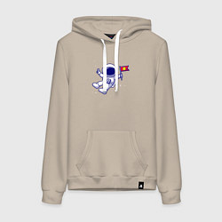 Толстовка-худи хлопковая женская Космонавт с флажком, цвет: миндальный