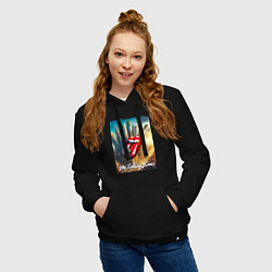 Толстовка-худи хлопковая женская Rolling Stones - logo-guitar, цвет: черный — фото 2