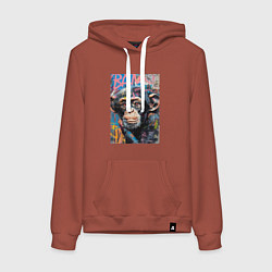 Толстовка-худи хлопковая женская Graffiti monkey, цвет: кирпичный
