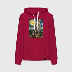 Толстовка-худи хлопковая женская Волчонок Ван Гог, цвет: маджента