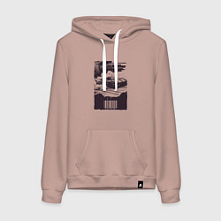 Толстовка-худи хлопковая женская Ретро постер с спорткаром, цвет: пыльно-розовый