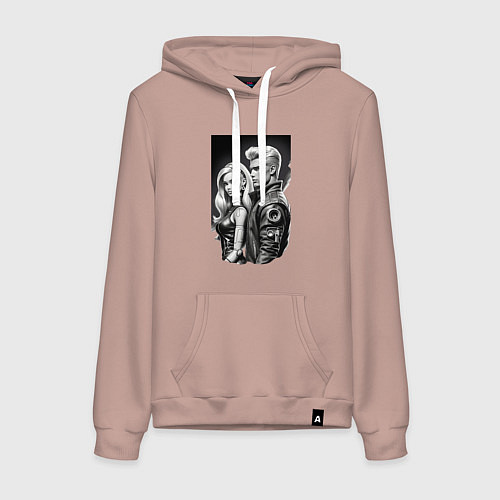 Женская толстовка-худи Барби и Кен - киберпанк эскиз / Пыльно-розовый – фото 1