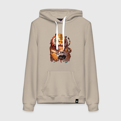 Женская толстовка-худи Дева в тени тигра / Миндальный – фото 1