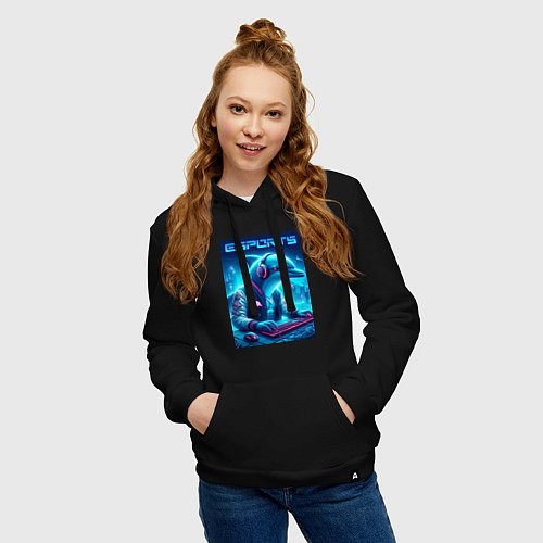Женская толстовка-худи Дельфин крутой киберспортсмен - нейроарт / Черный – фото 3