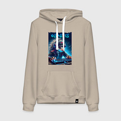 Толстовка-худи хлопковая женская Дикобраз командный игрок - неоновое свечение, цвет: миндальный