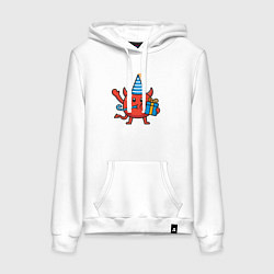 Толстовка-худи хлопковая женская Праздничный дьяволёнок, цвет: белый