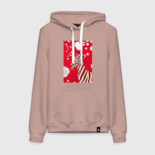 Женская толстовка-худи Полосатая красная зебра / Пыльно-розовый – фото 1