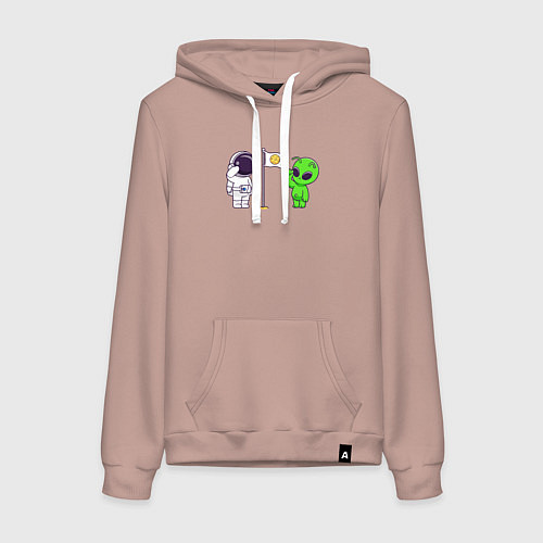 Женская толстовка-худи Космонавт и пришелец на луне / Пыльно-розовый – фото 1