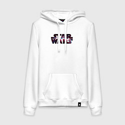 Толстовка-худи хлопковая женская Звёздные войны космическая надпись, цвет: белый
