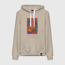 Толстовка-худи хлопковая женская Astro психоделический рисунок, цвет: миндальный