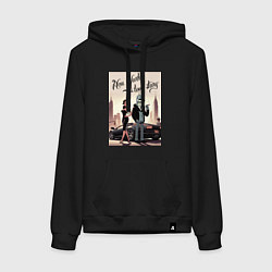 Толстовка-худи хлопковая женская Бендер в Нью-Йорке - любовная история, цвет: черный