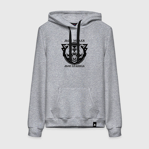 Женская толстовка-худи Моя земля мои правила - медведь славянин / Меланж – фото 1