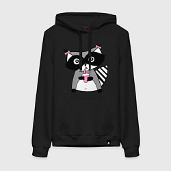 Толстовка-худи хлопковая женская Енот-девочка, цвет: черный