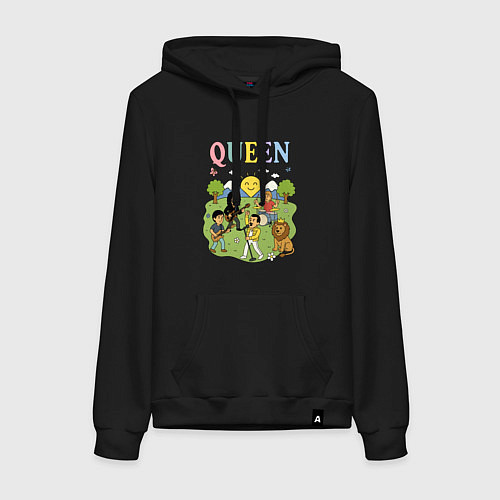 Женская толстовка-худи Queen, мультяшный стиль на черном / Черный – фото 1