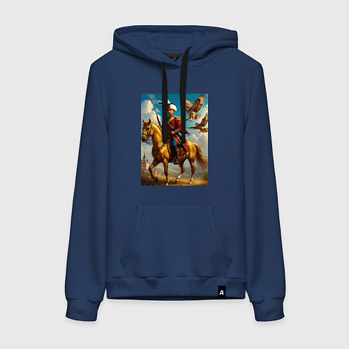 Женская толстовка-худи Казак на коне с совами / Тёмно-синий – фото 1