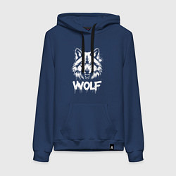 Толстовка-худи хлопковая женская Яростный волк, цвет: тёмно-синий
