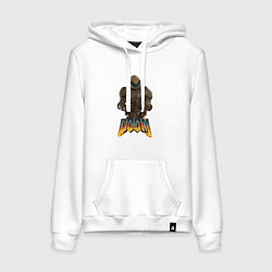 Толстовка-худи хлопковая женская Doom палач рока, цвет: белый