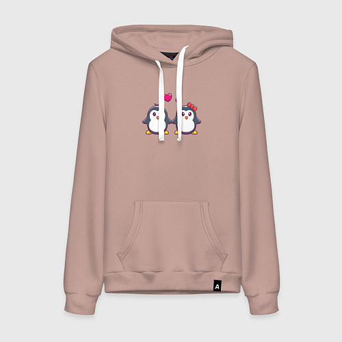 Женская толстовка-худи Влюблённые пингвинчики / Пыльно-розовый – фото 1