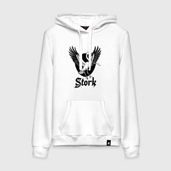 Толстовка-худи хлопковая женская Аист в полёте, цвет: белый