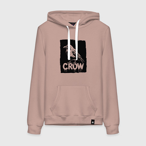 Женская толстовка-худи Ворона в черном штрихе / Пыльно-розовый – фото 1