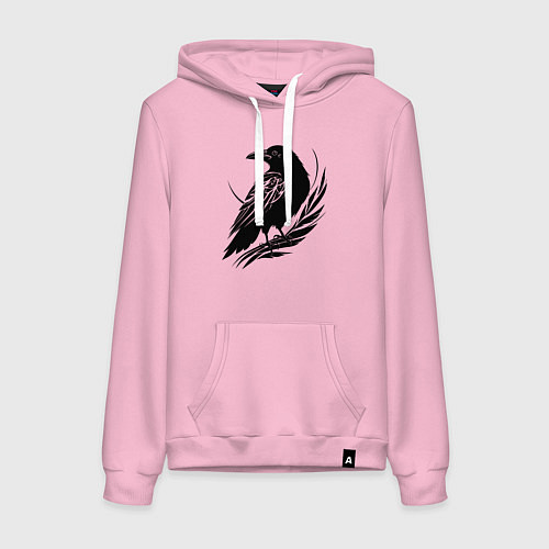 Женская толстовка-худи Ворон на ветке / Светло-розовый – фото 1
