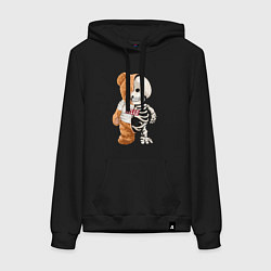 Толстовка-худи хлопковая женская Мишка скелет, цвет: черный