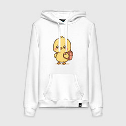 Толстовка-худи хлопковая женская Цыпленок с рюкзаком, цвет: белый
